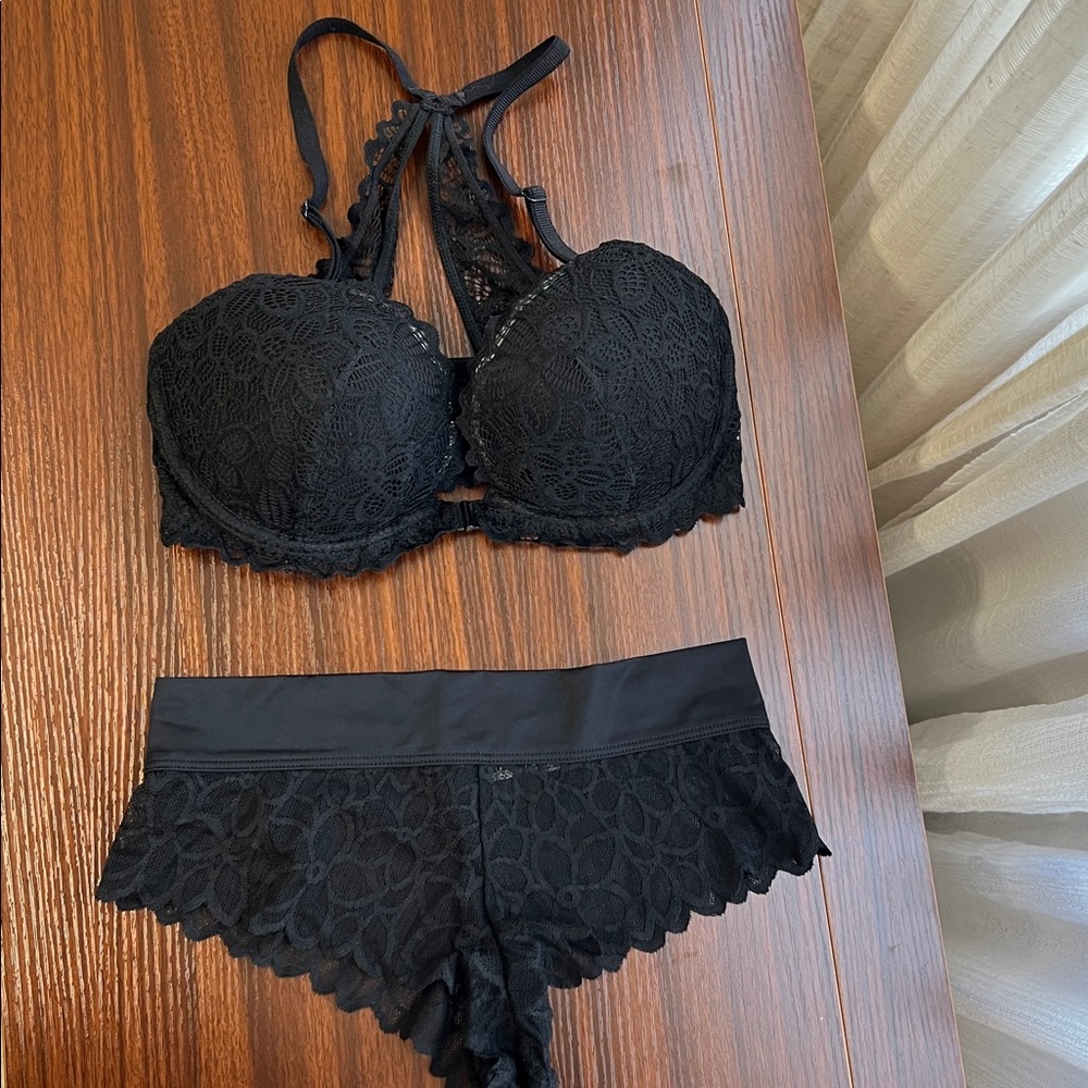 Victoria's Secret Black Lace Bra and Panty Set
